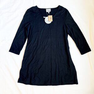 NWT Lynn Ritchie Silver Womens Black 3/4 Sleeve Tunic Dress - Size M Rayon Nylon